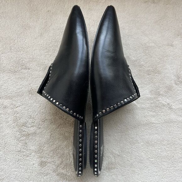 Paige Alia Black Leather Mule Slide Flats Women 7 Silver Stud Pointed Toe Casual - Picture 5 of 15